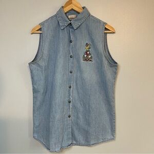 Vintage Disney Snow White Denim Vest Embroidered Seven Dwarfs Women's Sz M Blue